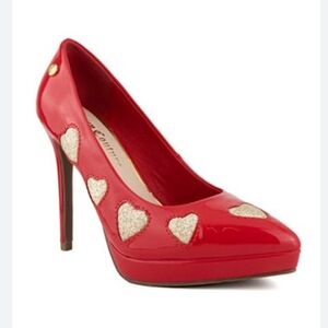 Juicy Couture Red Heels with Gold Heart Accents